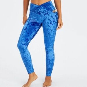 Fabletics XL Leggings Crossover Blue Crushed Velour Leggings XL
